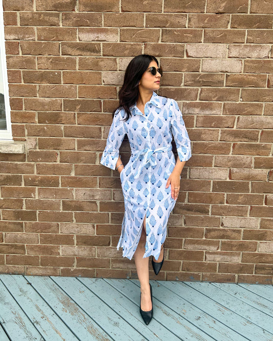 Dress with belt tied
